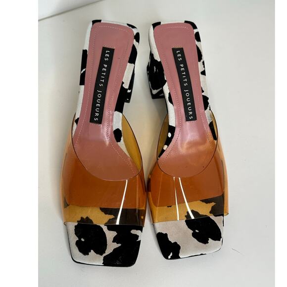 Les Petits Joueurs Fanny Orange PVC strap cow Print suede leather mules size 38 - Picture 12 of 16